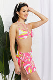 Marina West Swim Disco Dive Bandeau Bikini and Skirt Set - Rosa Apparel