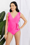 Marina West Swim Full Size Float On Ruffle Faux Wrap One-Piece in Pink - Rosa Apparel