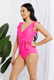 Marina West Swim Full Size Float On Ruffle Faux Wrap One-Piece in Pink - Rosa Apparel