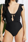 Marina West Swim Seashell Ruffle Sleeve One-Piece in Black - Rosa Apparel