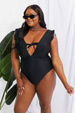 Marina West Swim Seashell Ruffle Sleeve One-Piece in Black - Rosa Apparel