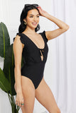 Marina West Swim Seashell Ruffle Sleeve One-Piece in Black - Rosa Apparel