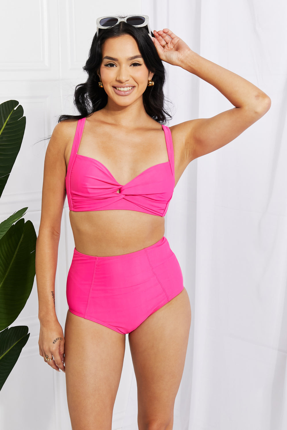 Marina West Swim Take A Dip Twist High-Rise Bikini in Pink - Rosa Apparel