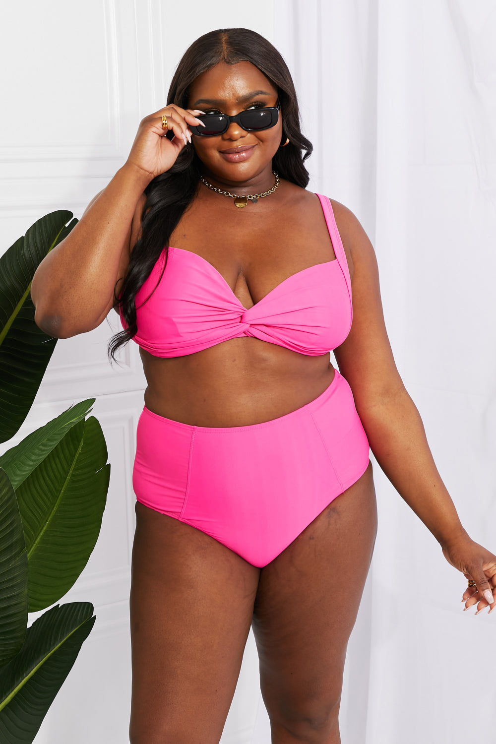 Marina West Swim Take A Dip Twist High-Rise Bikini in Pink - Rosa Apparel