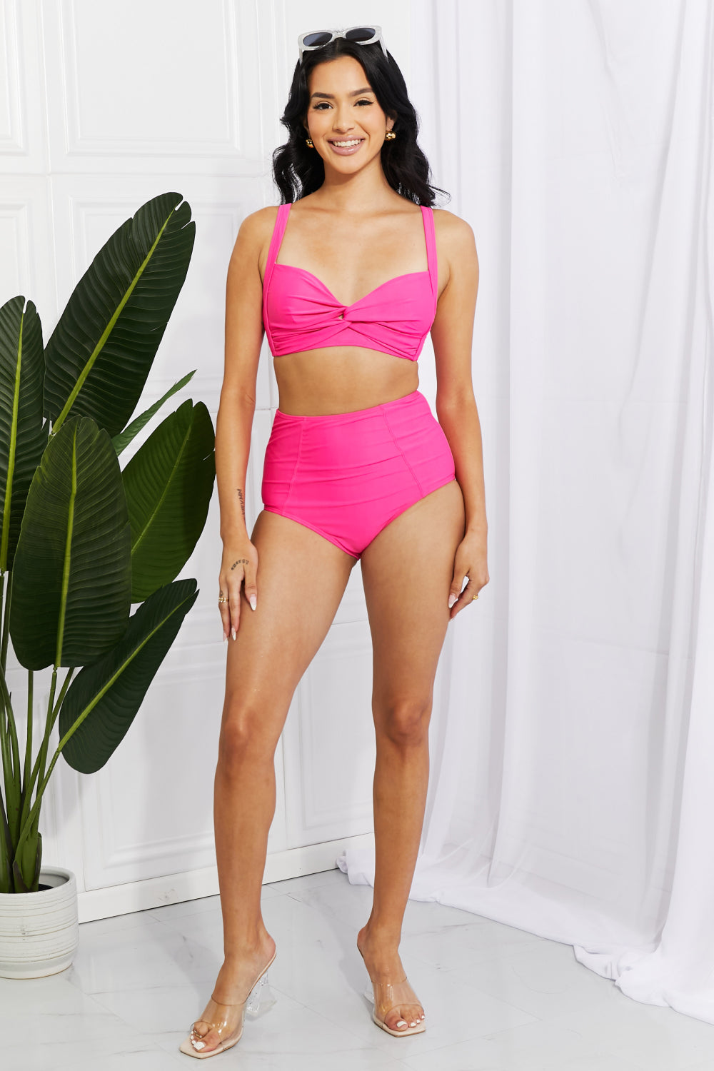 Marina West Swim Take A Dip Twist High-Rise Bikini in Pink - Rosa Apparel