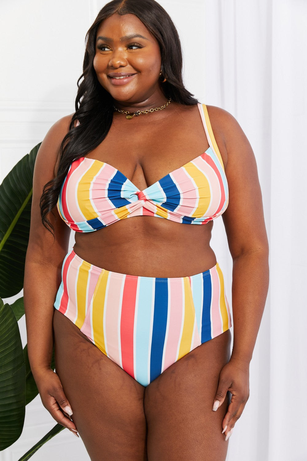 Marina West Swim Take A Dip Twist High-Rise Bikini in Stripe - Rosa Apparel