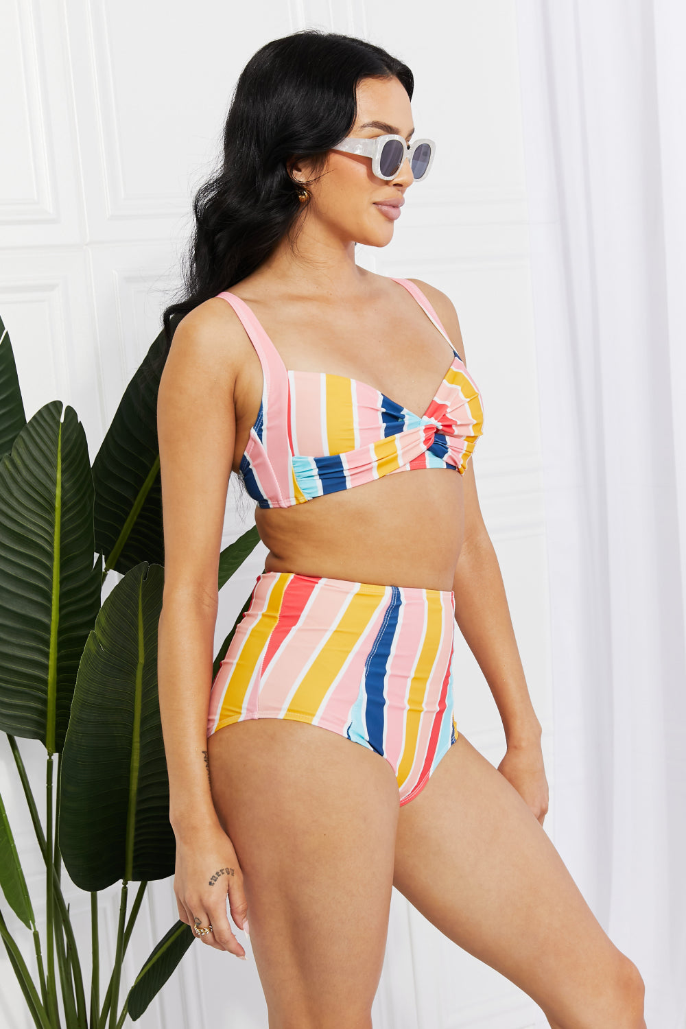 Marina West Swim Take A Dip Twist High-Rise Bikini in Stripe - Rosa Apparel