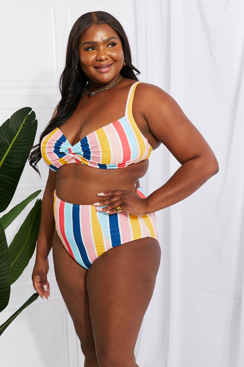 Marina West Swim Take A Dip Twist High-Rise Bikini in Stripe - Rosa Apparel