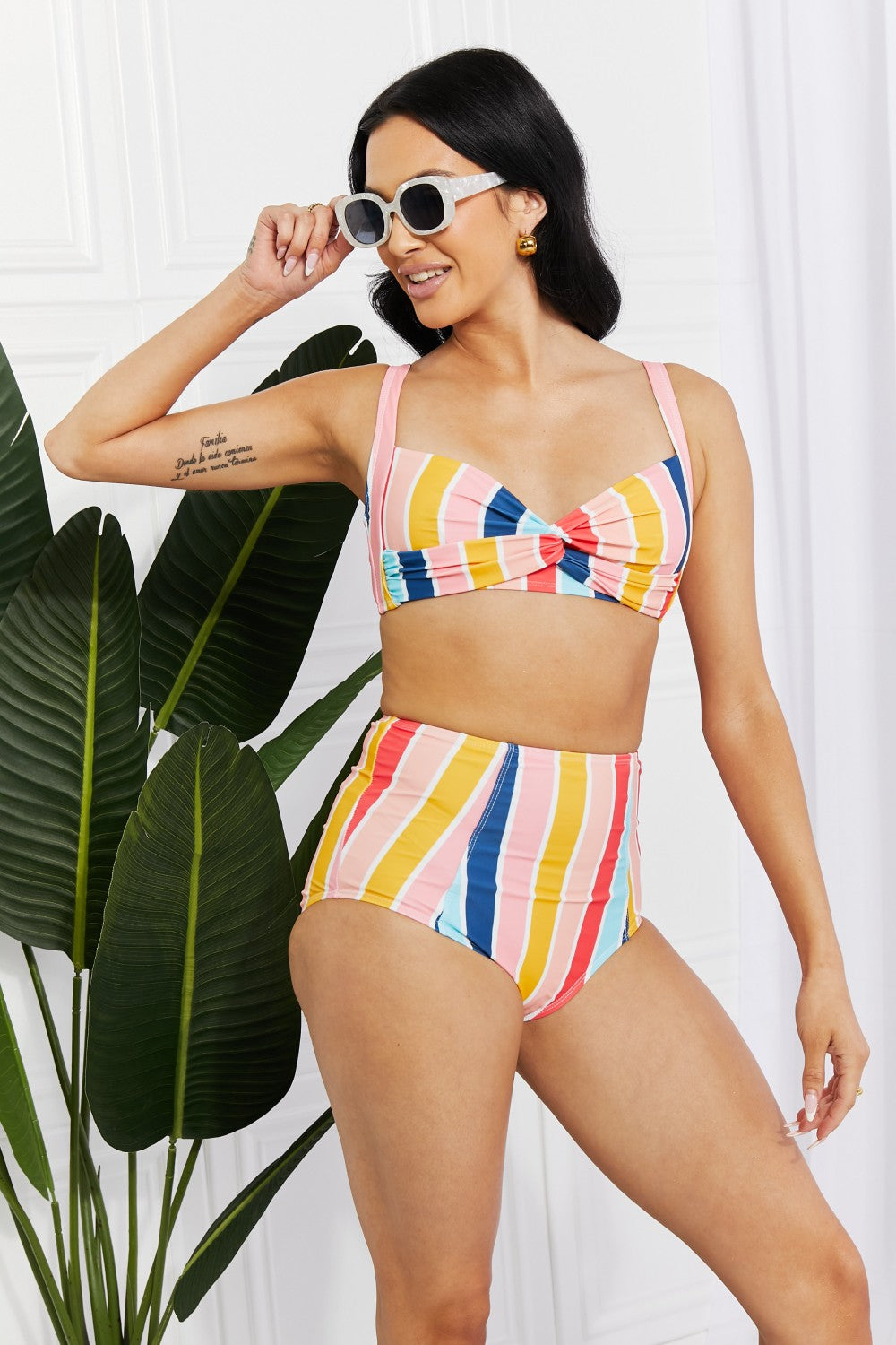 Marina West Swim Take A Dip Twist High-Rise Bikini in Stripe - Rosa Apparel