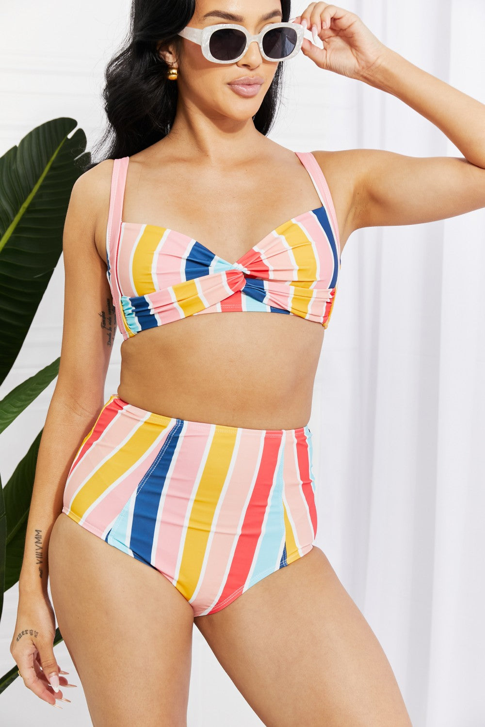 Marina West Swim Take A Dip Twist High-Rise Bikini in Stripe - Rosa Apparel