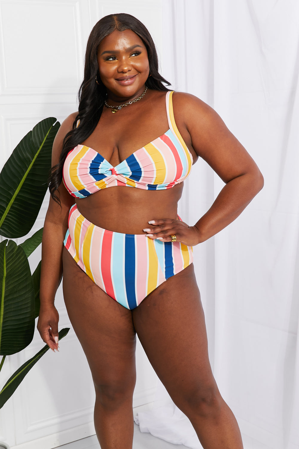 Marina West Swim Take A Dip Twist High-Rise Bikini in Stripe - Rosa Apparel