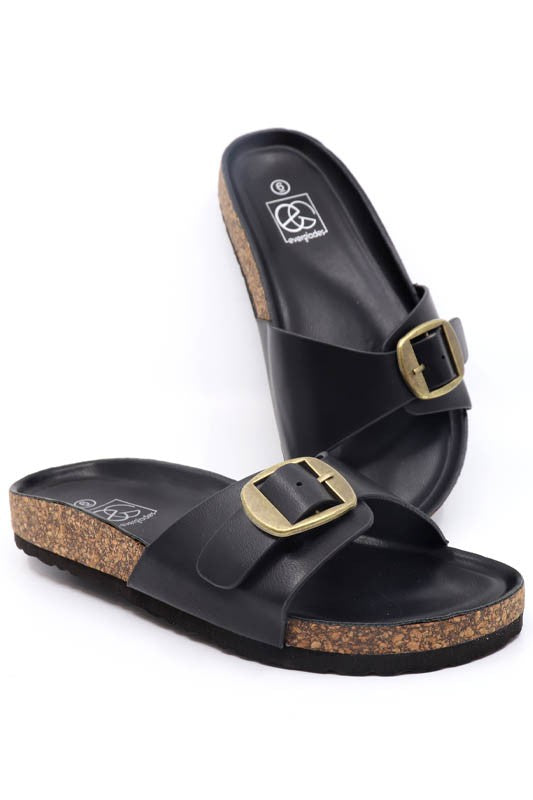 Miami Shoe Boho-4 Footbed Slide Sandal with Buckle Ornament - Rosa Apparel