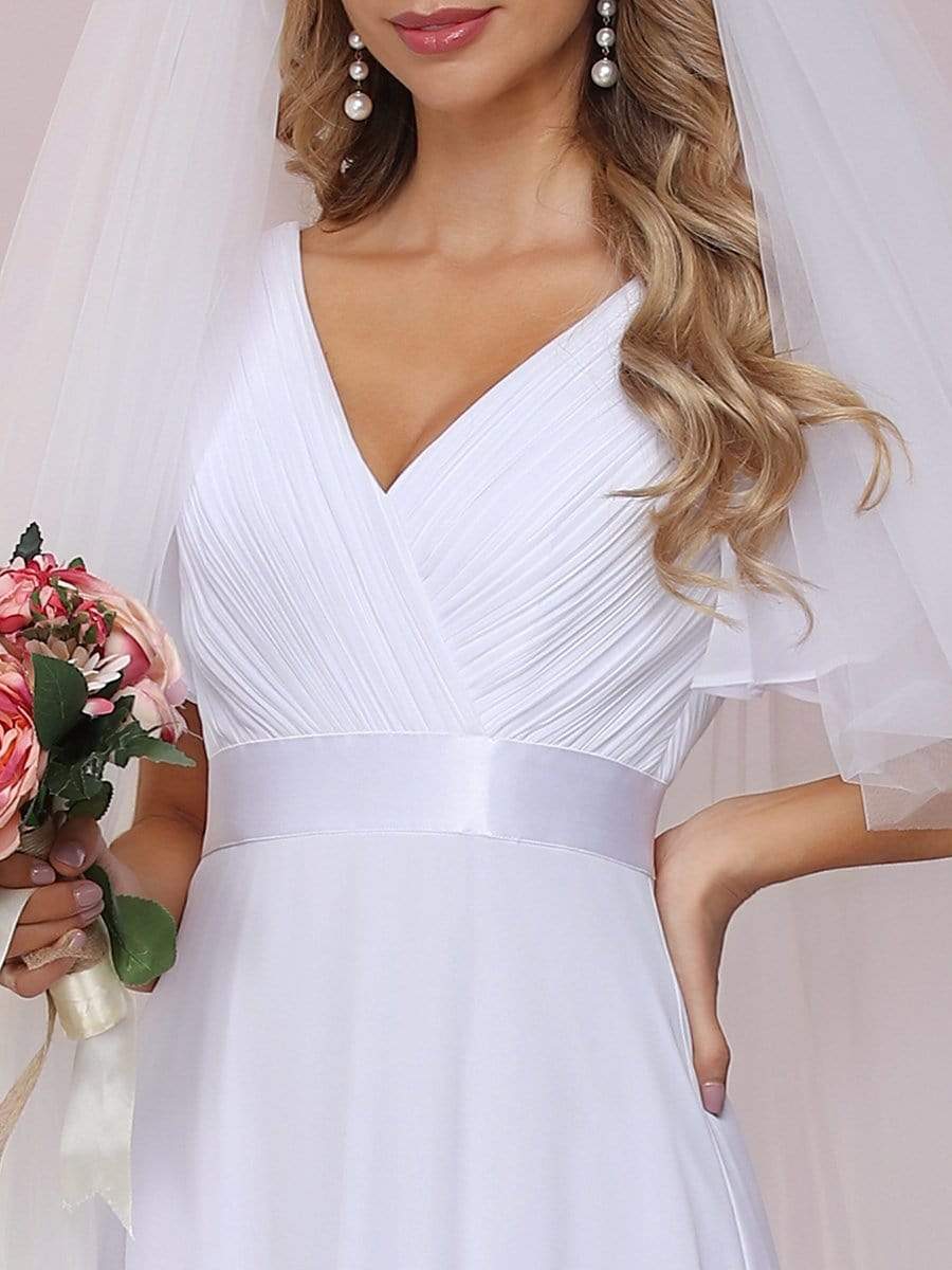 Minimalist A-Line Chiffon Wedding Dress with Satin Belt - Rosa Apparel