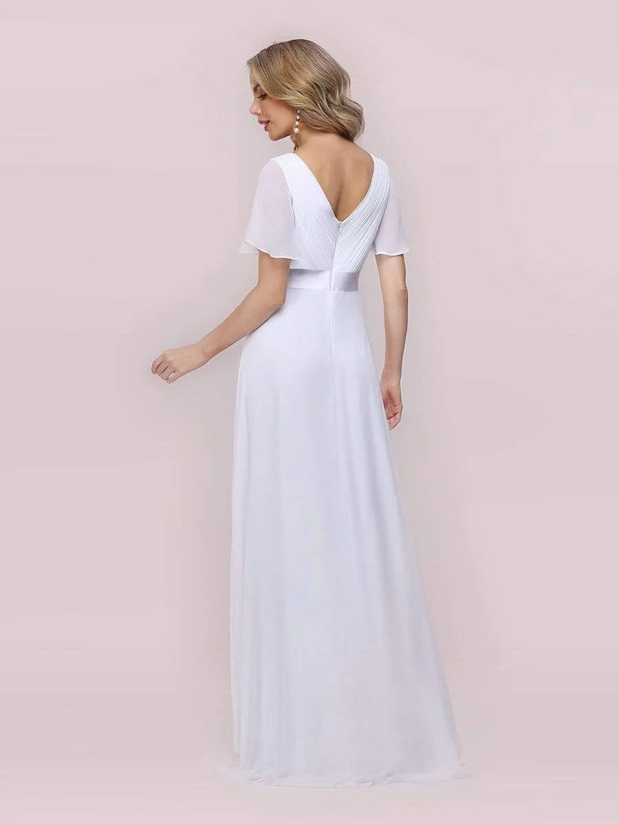 Minimalist A-Line Chiffon Wedding Dress with Satin Belt - Rosa Apparel