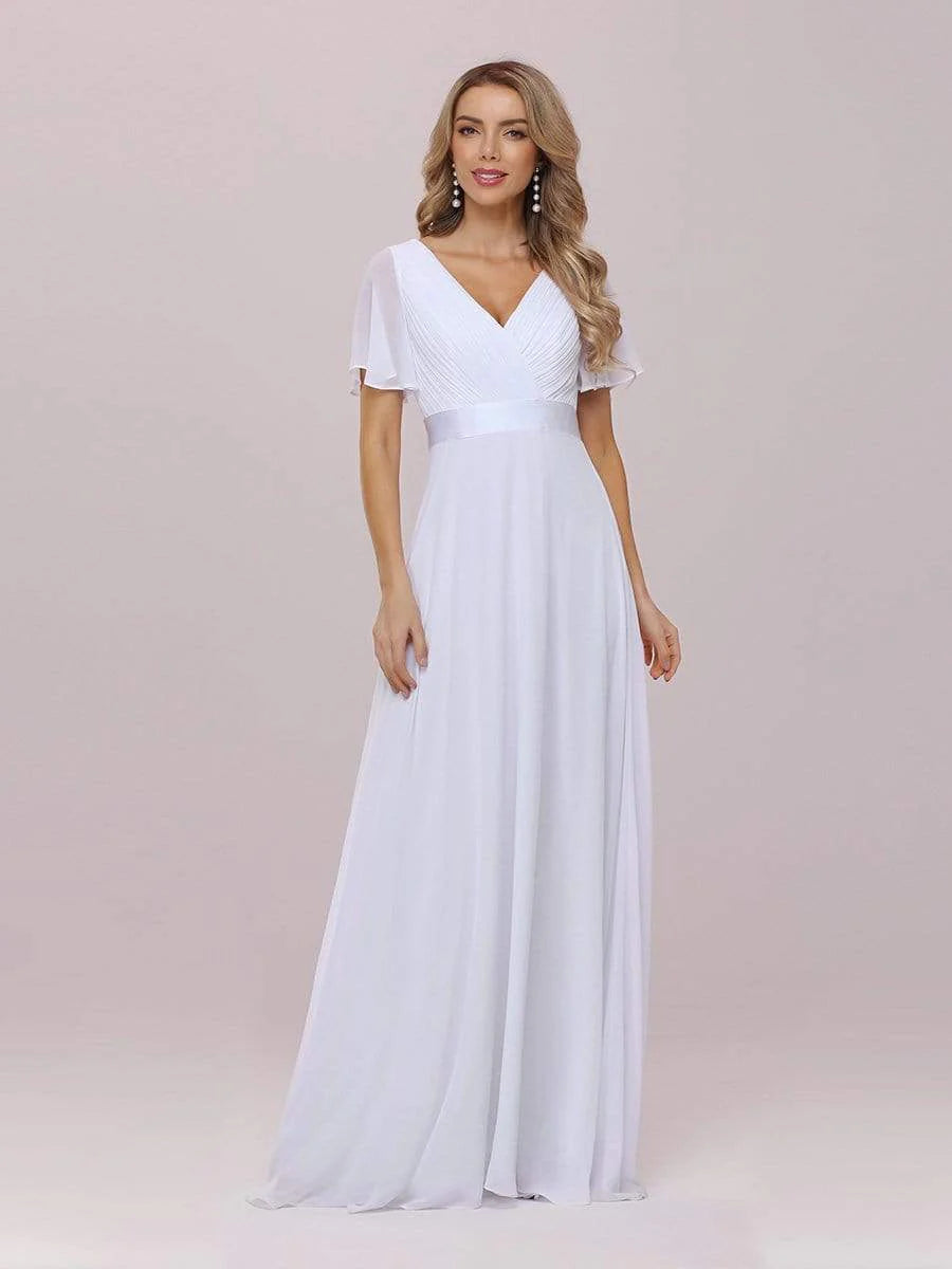 Minimalist A-Line Chiffon Wedding Dress with Satin Belt - Rosa Apparel