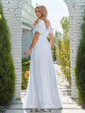 Minimalist A-Line Chiffon Wedding Dress with Satin Belt - Rosa Apparel