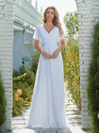 Minimalist A-Line Chiffon Wedding Dress with Satin Belt - Rosa Apparel