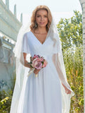 Minimalist A-Line Chiffon Wedding Dress with Satin Belt - Rosa Apparel