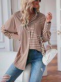 Miss Sparkling Elegant Plaid Button Up Long Sleeves V-Neck Blouse - Rosa Apparel