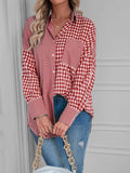 Miss Sparkling Elegant Plaid Button Up Long Sleeves V-Neck Blouse - Rosa Apparel