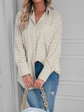 Miss Sparkling Elegant Plaid Button Up Long Sleeves V-Neck Blouse - Rosa Apparel