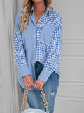 Miss Sparkling Elegant Plaid Button Up Long Sleeves V-Neck Blouse - Rosa Apparel