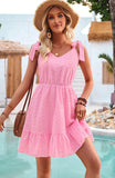 Miss Sparkling Tie Shoulder Ruffle Hem Sleeveless V-Neck Mini Dress - Rosa Apparel