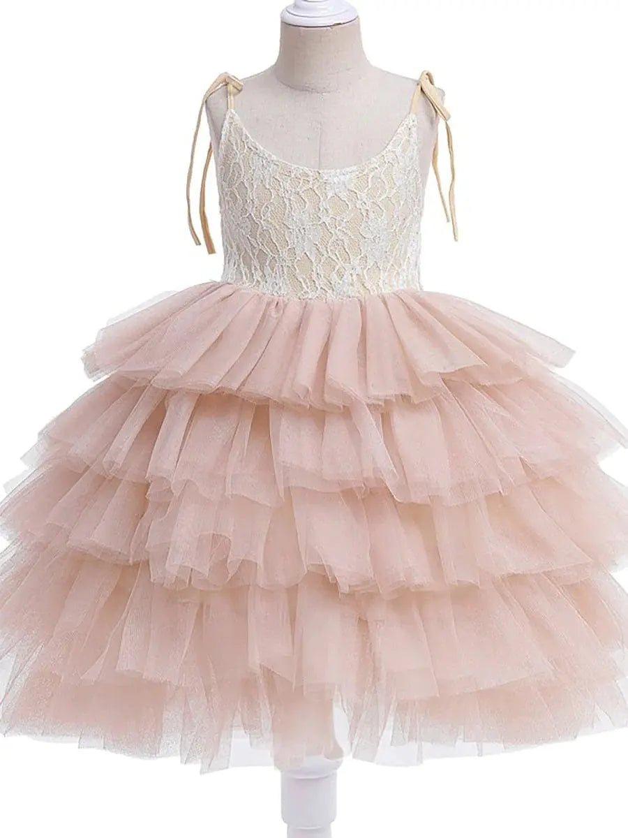 Multi-Layered Tulle Princess Flower Girl Dress with Spaghetti Straps - Rosa Apparel