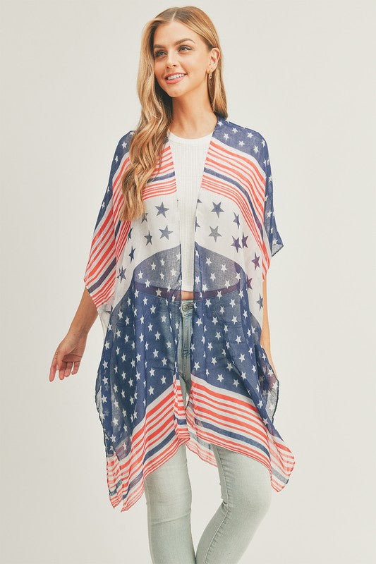 Multi Striped American Flag 4th of July Kimono - Rosa Apparel