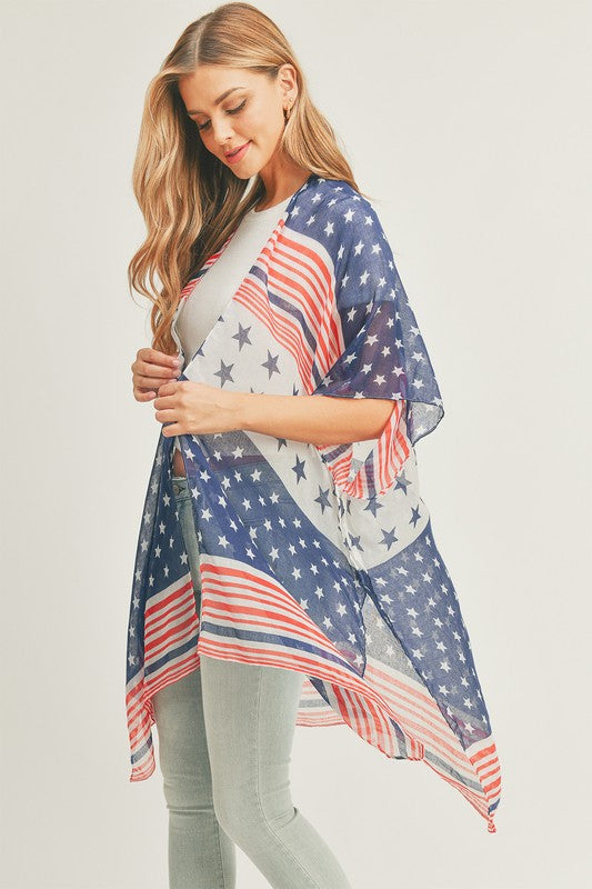 Multi Striped American Flag 4th of July Kimono - Rosa Apparel