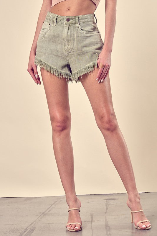 Mustard Seed Distressed Frayed Hem Denim Shorts - Rosa Apparel