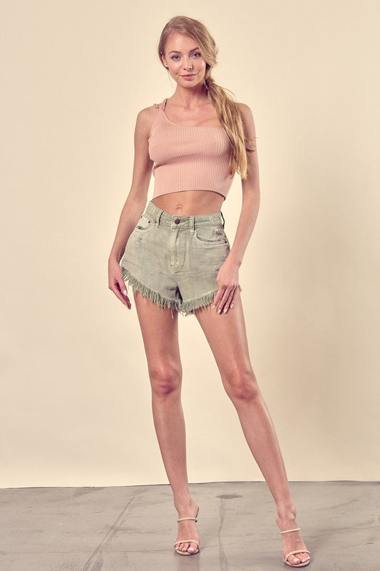 Mustard Seed Distressed Frayed Hem Denim Shorts - Rosa Apparel