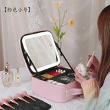 NiceLand Smart LED Light Mirror Cosmetic Case Make Up Bag Women's Hand - Rosa Apparel