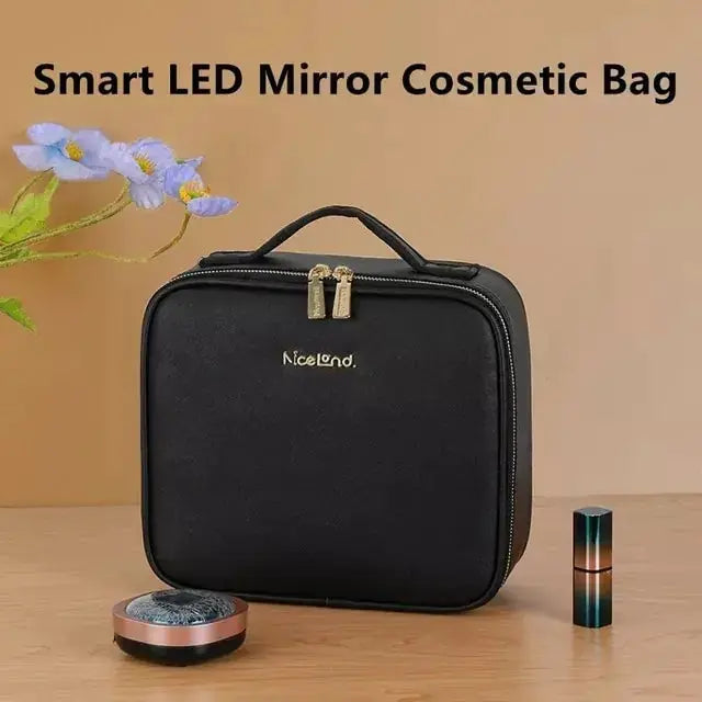 NiceLand Smart LED Light Mirror Cosmetic Case Make Up Bag Women's Hand - Rosa Apparel