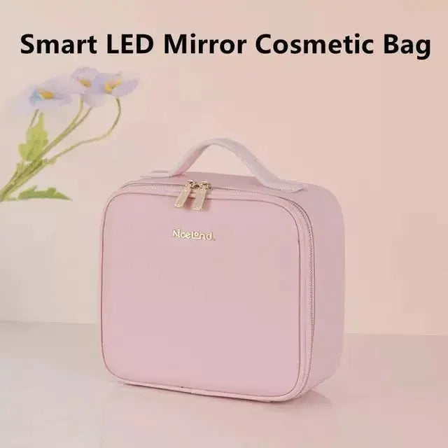 NiceLand Smart LED Light Mirror Cosmetic Case Make Up Bag Women's Hand - Rosa Apparel