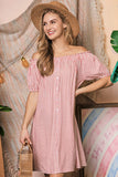 Ninexis Chic Off The Shoulder Relaxed Short Sleeves Mini Dress - Rosa Apparel