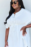 Ninexis Out Of Time Full Size Ruffle Hem Dress with Drawstring Waistband in White - Rosa Apparel