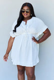 Ninexis Out Of Time Full Size Ruffle Hem Dress with Drawstring Waistband in White - Rosa Apparel