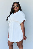 Ninexis Out Of Time Full Size Ruffle Hem Dress with Drawstring Waistband in White - Rosa Apparel