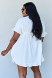 Ninexis Out Of Time Full Size Ruffle Hem Dress with Drawstring Waistband in White - Rosa Apparel