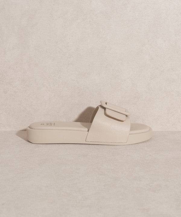 OASIS SOCIETY Daisy - Single Buckle Slide Square Toe Sandals - Rosa Apparel