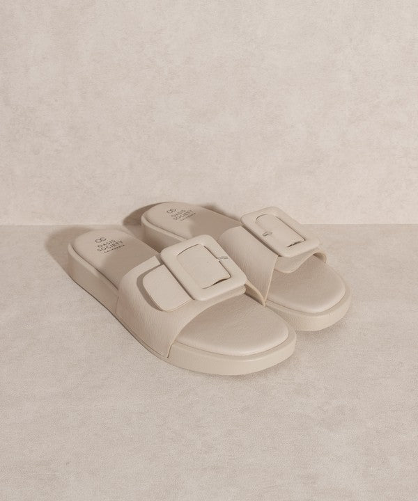 OASIS SOCIETY Daisy - Single Buckle Slide Square Toe Sandals - Rosa Apparel