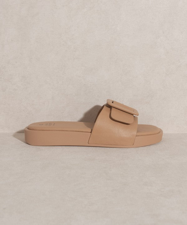 OASIS SOCIETY Daisy - Single Buckle Slide Square Toe Sandals - Rosa Apparel