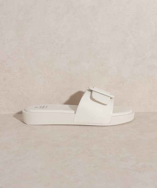 OASIS SOCIETY Daisy - Single Buckle Slide Square Toe Sandals - Rosa Apparel