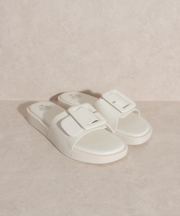 OASIS SOCIETY Daisy - Single Buckle Slide Square Toe Sandals - Rosa Apparel