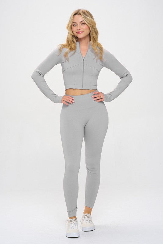 OTOS Active Seamless Ribbed Tracksuit Zip-up Two-Piece Set - Rosa Apparel