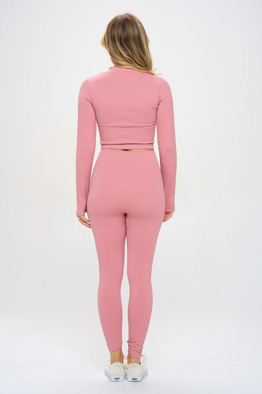 OTOS Active Seamless Ribbed Tracksuit Zip-up Two-Piece Set - Rosa Apparel