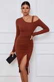 One Shoulder Cut Off Long Sleeves Strip Sexy Bodycon Dress By Claude - Rosa Apparel