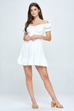 One and Only Chic Off Shoulder Ruffle Puff Sleeves Casual Fabric Mini Dress - Rosa Apparel