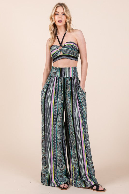 Orange Farm Halter Crop Top and Wide Leg Pants set - Rosa Apparel